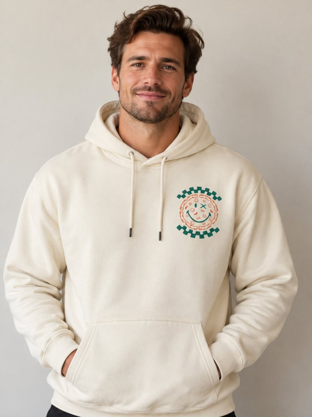 LIKE NEW Cream Graphic Pullover Hoodie XXL